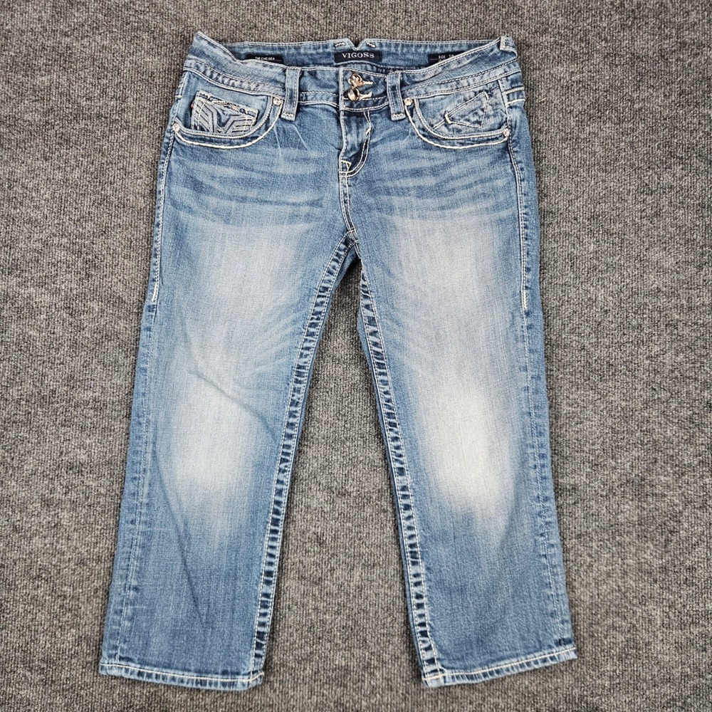 Vigoss The Chelsea Capri Jeans Women's 7/ 8 Light Wash Blue Stretch Denim Crop